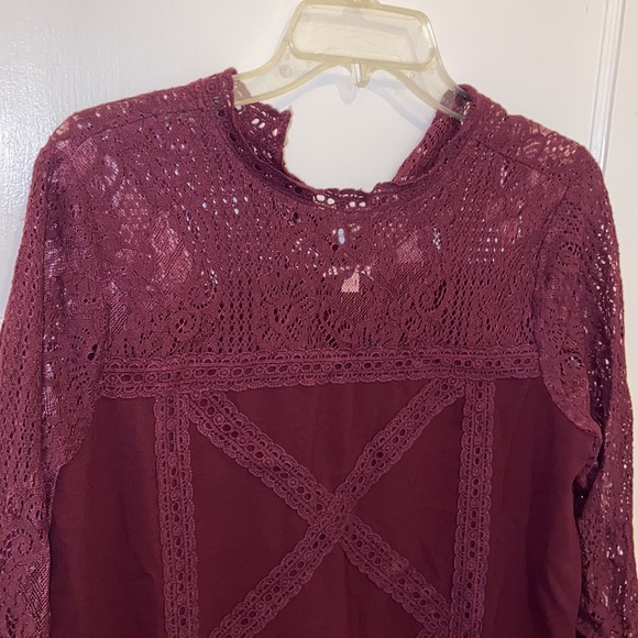 Anthropologie ENTRO Burgundy Crochet Lace Tunic DRESS SZ L HOLIDAY BOHO - Picture 6 of 15